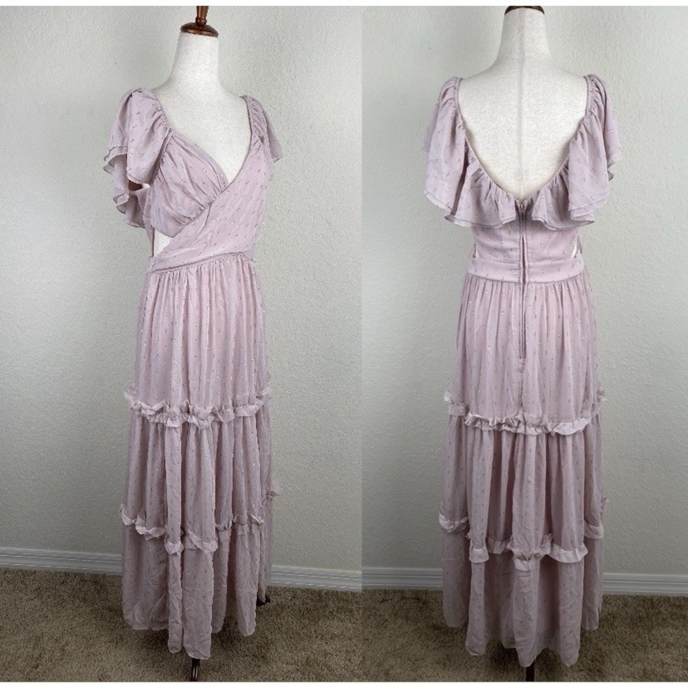 Francesca's The Limelight Maxi Dress Size M Pink Ruffle Tiered Cocktail Ethereal